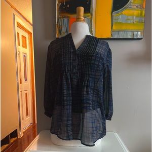 Nicole Miller New York Sheer Blouse Size M. GREY, BLACK & BLUE